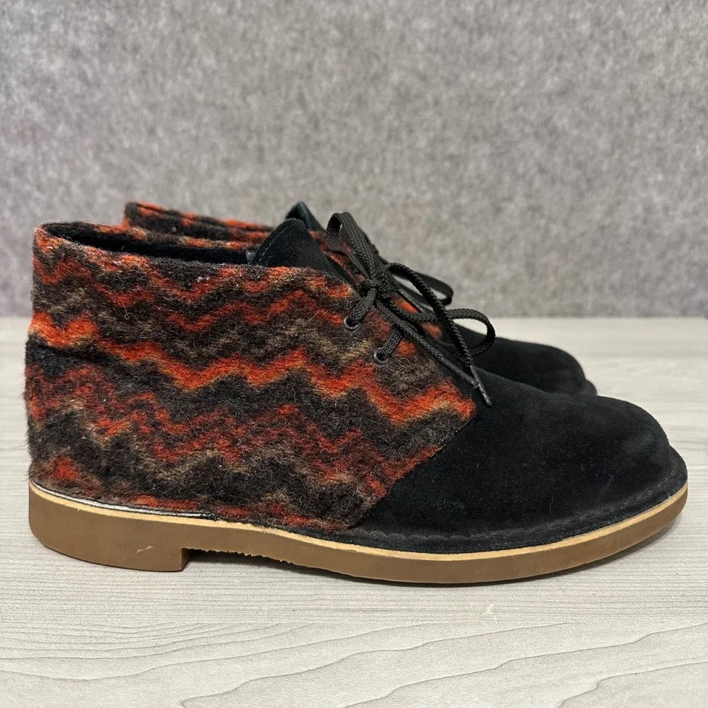 Clarks Bushacre 3 Mens Chukka Boots Black Suede Multi Color Wool Zig Zag Size 10